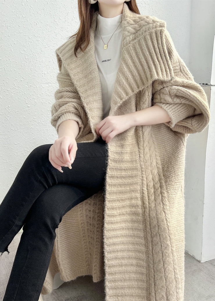 Modern Khaki Peter Pan Collar Thick Knit Loose Cardigans Fall