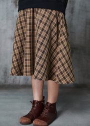 Modern Khaki Plaid Patchwork Cotton Loose Sweatshirts Dress Spring