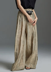 Modern Khaki Wrinkled Elastic Waist Silk Pants Fall