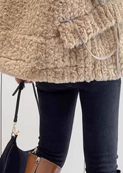 Modern Khaki Zip Up Warm Faux Fur Vests Winter