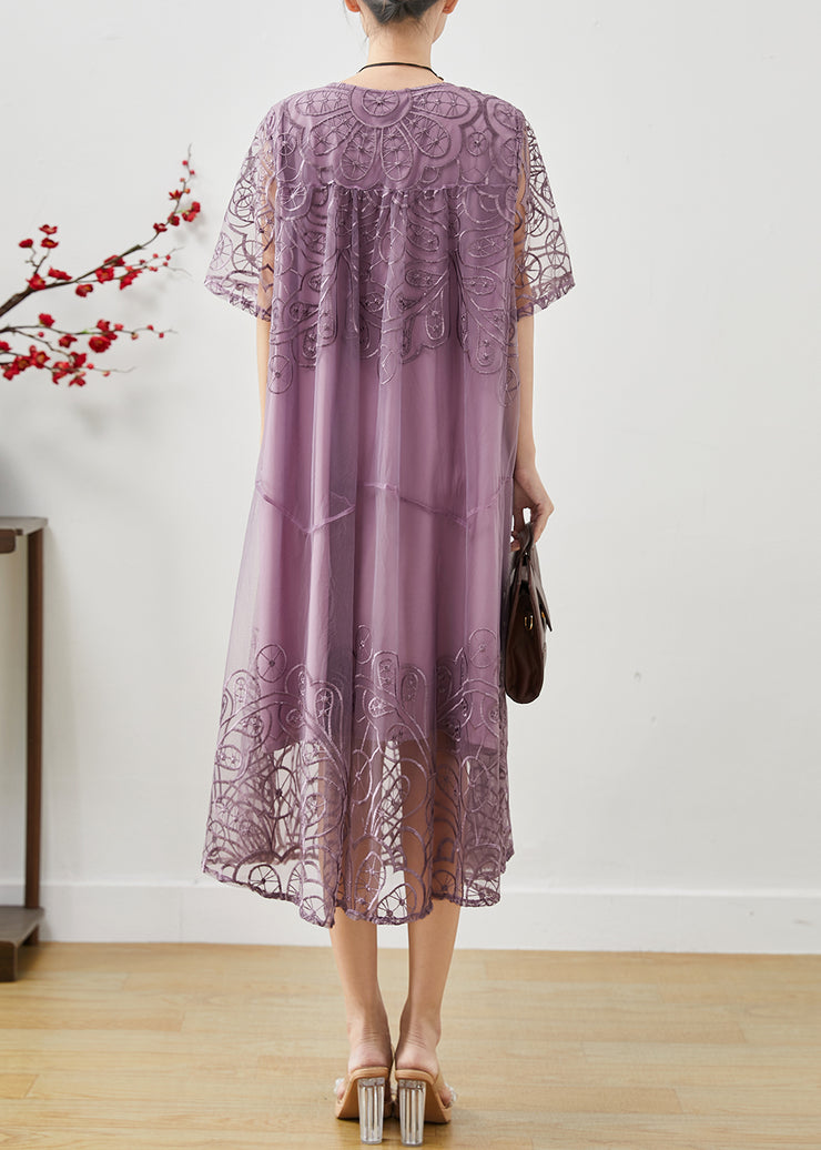 Modern Lavender Embroidered Tulle Maxi Dresses Summer