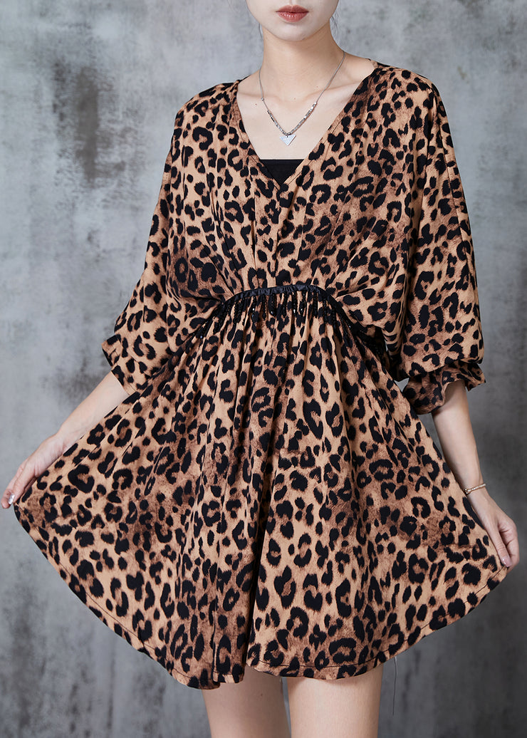 Modern Leopard Print Cinched Exra Large Hem Chiffon Tops Fall