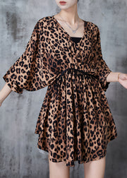 Modern Leopard Print Cinched Exra Large Hem Chiffon Tops Fall