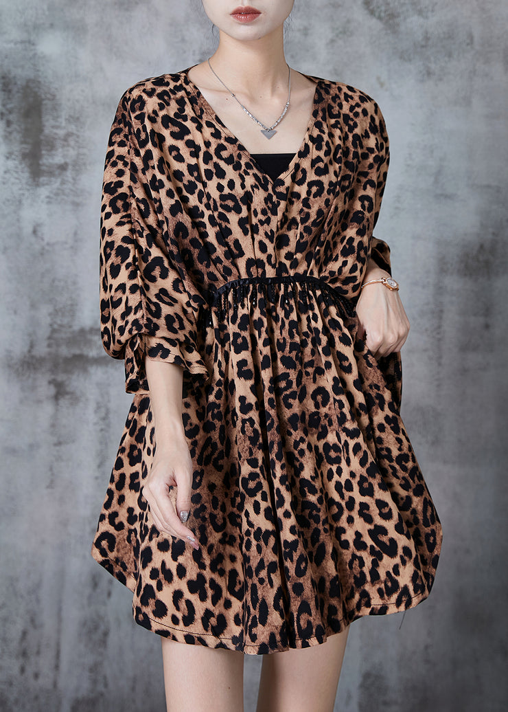 Modern Leopard Print Cinched Exra Large Hem Chiffon Tops Fall