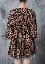 Modern Leopard Print Cinched Exra Large Hem Chiffon Tops Fall