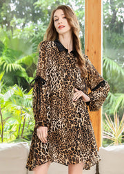 Modern Leopard Print Oversized Chiffon Shirt Dresses Long Sleeve