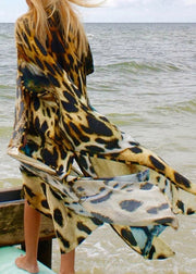 Modern Leopard V Neck Print Tie Waist Long Smock Summer