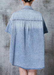 Modern Light Blue Oversized Denim Shirt Top Summer