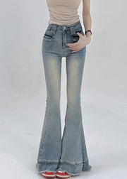 Modern Light Blue Pockets High Waist Denim Flare Bottoms Pants Summer