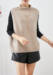 Modern Light Camel Turtle Neck Knit Vest Tops Fall