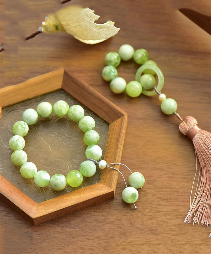 Modern Light Green Hand Woven Gem Stone Beading Tassel Charm Bracelet