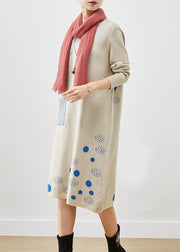 Modern Light Grey Print Knit Long Dress Fall