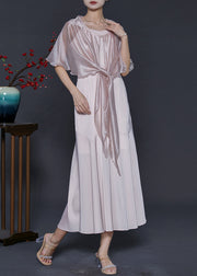 Modern Light Pink Silm Fit Silk Dresses Two Piece Set Summer