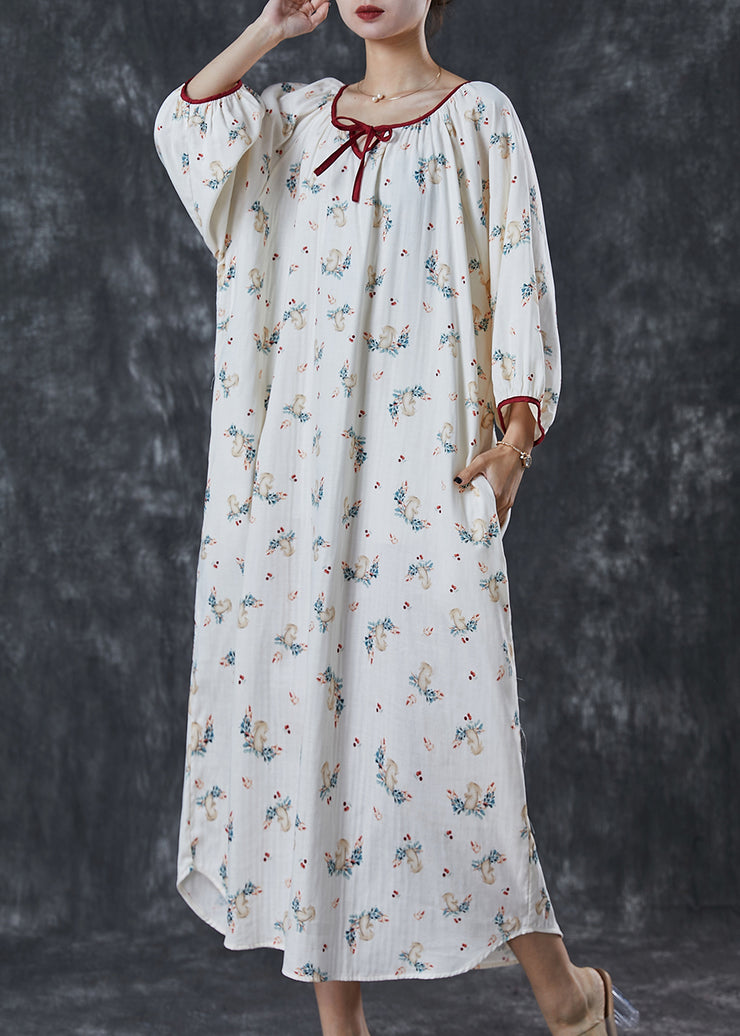 Modern Milk White Oversized Print Cotton Long Dress Summer