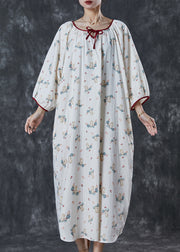 Modern Milk White Oversized Print Cotton Long Dress Summer