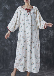 Modern Milk White Oversized Print Cotton Long Dress Summer