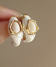 Modern Milky White Alloy Glazed C Type Stud Earrings