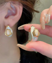 Modern Milky White Alloy Glazed C Type Stud Earrings