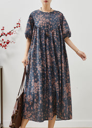 Modern Navy Oversized Print Linen Robe Dresses Summer