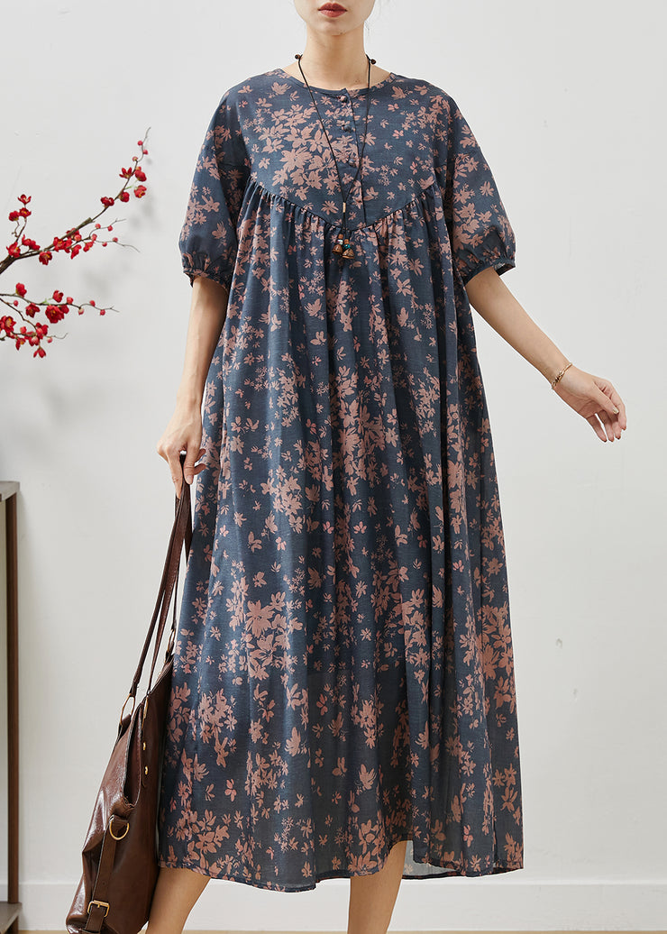 Modern Navy Oversized Print Linen Robe Dresses Summer