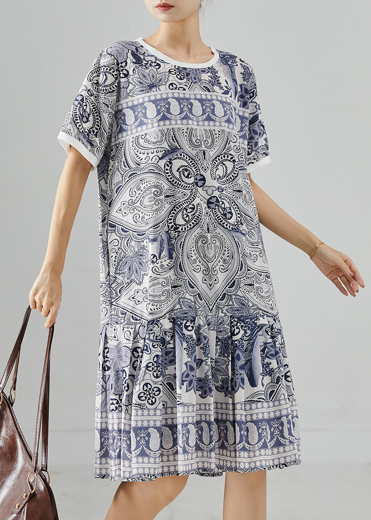 Modern Navy Oversized Print Silk Mini Dress Summer