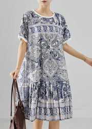 Modern Navy Oversized Print Silk Mini Dress Summer