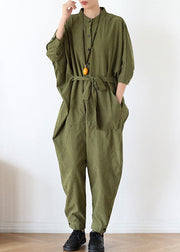 Modern Navy Oversized Tie Waist Cotton Overalls Jumpsuit Fall