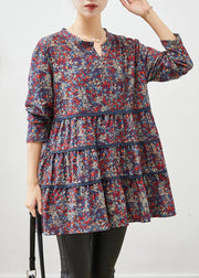 Modern Navy Print Layered Patchwork Lace Cotton Dress Fall