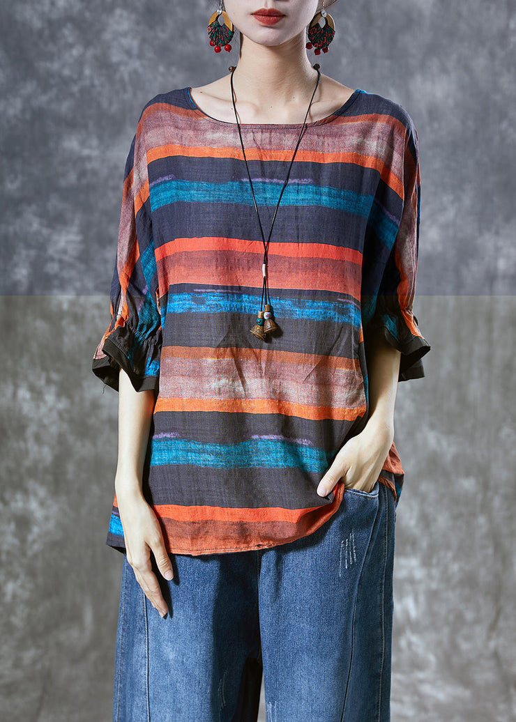 Modern Orange Oversized Striped Linen Tanks Summer