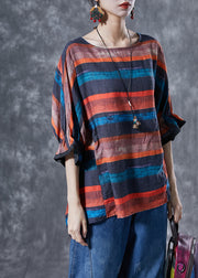 Modern Orange Oversized Striped Linen Tanks Summer