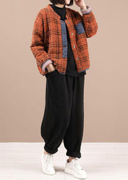 Modern Orange Plaid Fine Cotton Filled Parka Jacket Winter