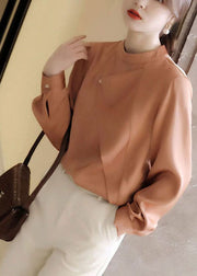 Modern Orange Stand Collar Asymmetrical Chiffon Tops Spring