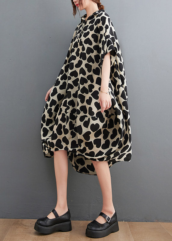 Modern Peter Pan Collar Love Print Long Dress Summer