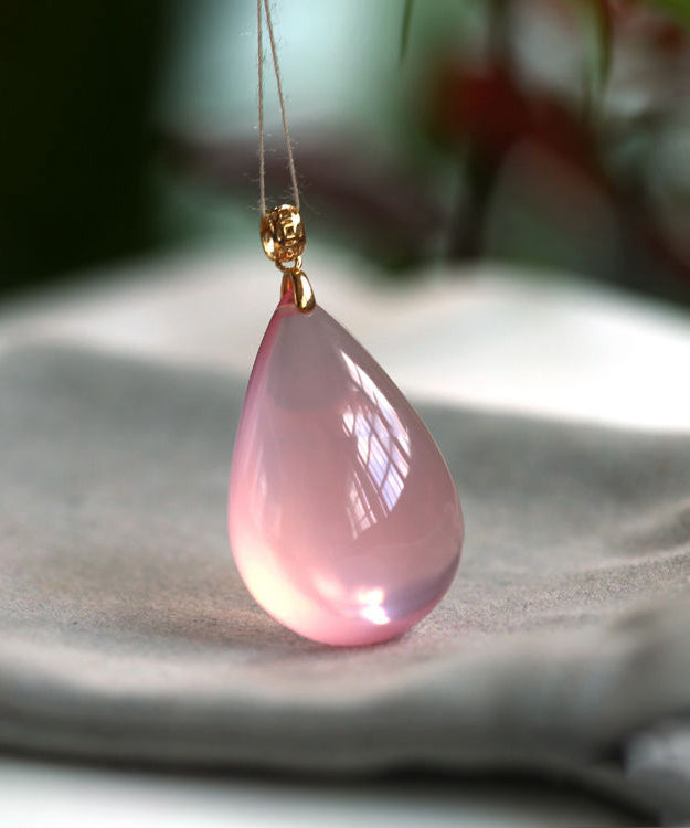 Modern Pink Ancient Gold Inlaid Crystal Whtch Drop Love Pendant Necklace