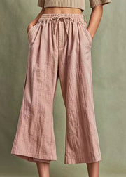 Modern Pink Elastic Waist Solid Wide Leg Pants