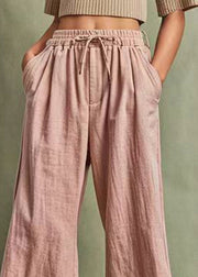 Modern Pink Elastic Waist Solid Wide Leg Pants