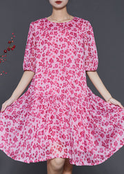 Modern Pink Exra Large Hem Print Chiffon Dress Summer