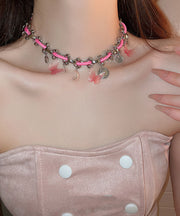 Modern Pink Hand Knitting Alloy Acrylic Lariat Necklace