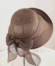 Modern Purple Bow Straw Woven Holiday Floppy Sun Hat