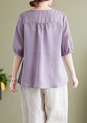 Modern Purple Embroideried Cotton Top Summer