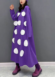 Modern Purple Oversized Dot Applique Cotton Pullover Sweatshirt Dresses Fall