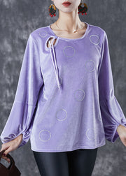 Modern Purple Zircon Hollow Out Silk Velour Tops Fall