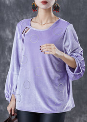 Modern Purple Zircon Hollow Out Silk Velour Tops Fall