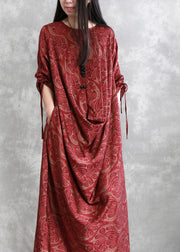 Modern Red Asymmetrical Print Vacation Silk Long Dresses Spring