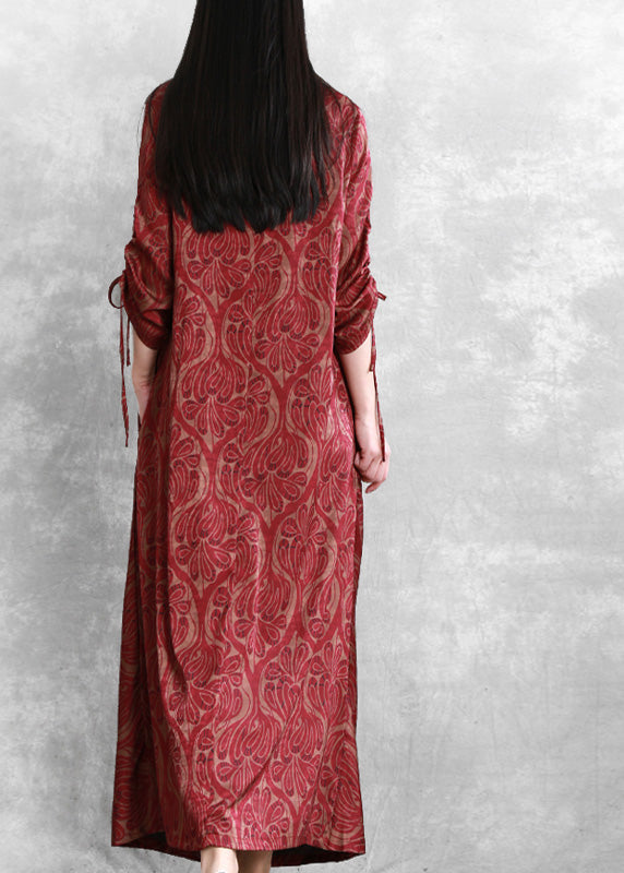 Modern Red Asymmetrical Print Vacation Silk Long Dresses Spring