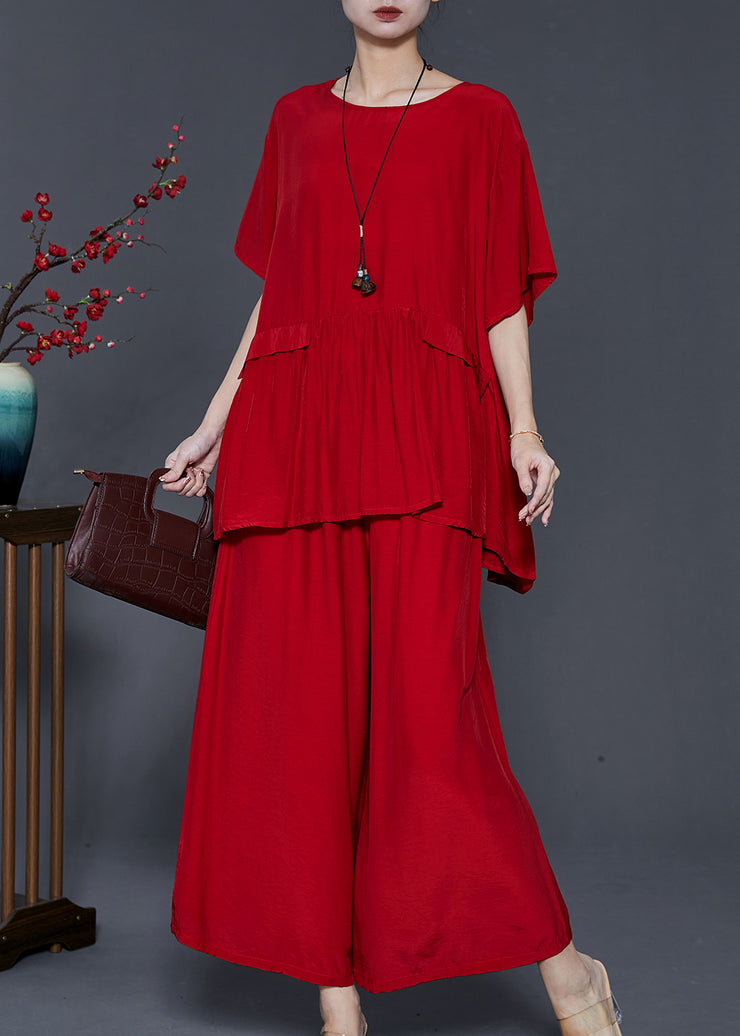 Modern Red Oversized Patchwork Cotton Women Sets 2 Pieces Summer