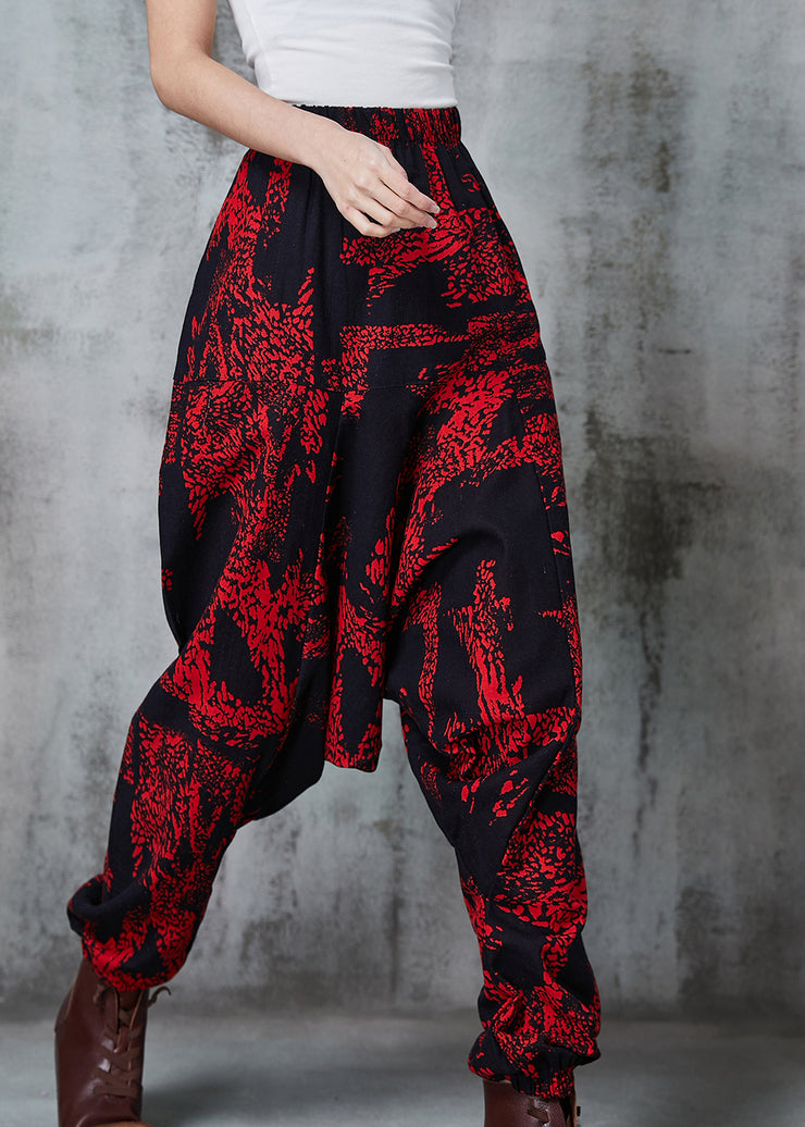 Modern Red Oversized Print Cotton Harem Pants Spring