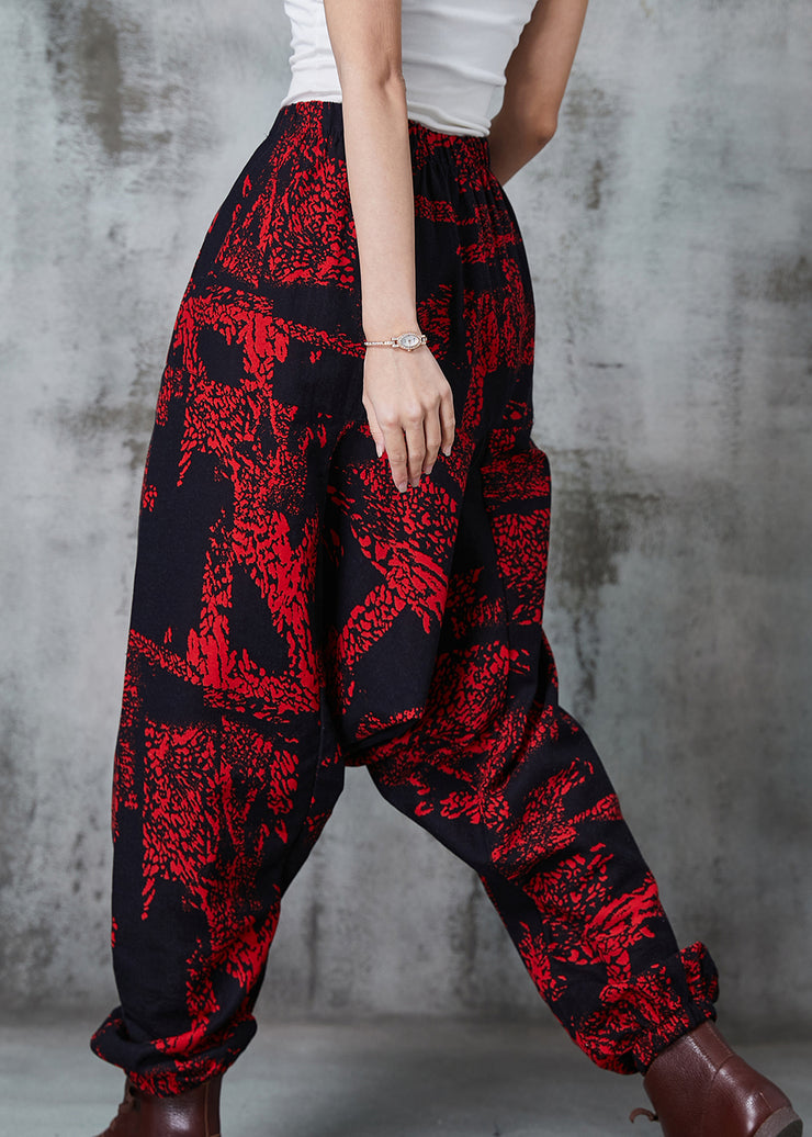 Modern Red Oversized Print Cotton Harem Pants Spring