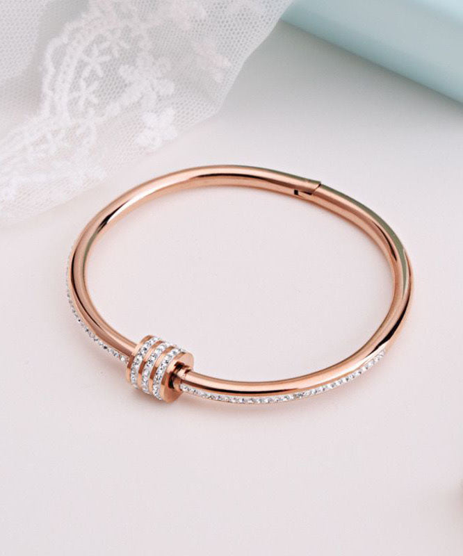 Modern Rose Gold Stainless Steel Zircon Bangle