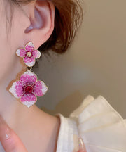 Modern Rose Gradient Color Alloy Zircon Floral Drop Earrings